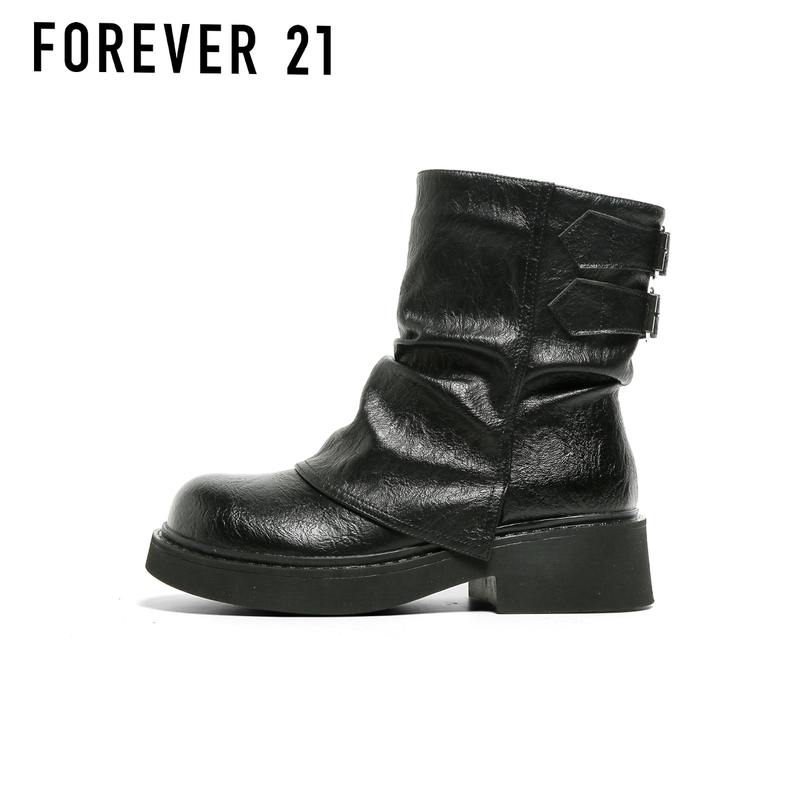 F21黑色英伦风马丁靴女2025新款
