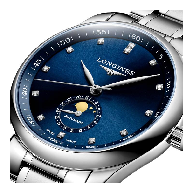 Longines浪琴正品手表男新款名匠镶钻月相机械男表L2.909.4.77.3