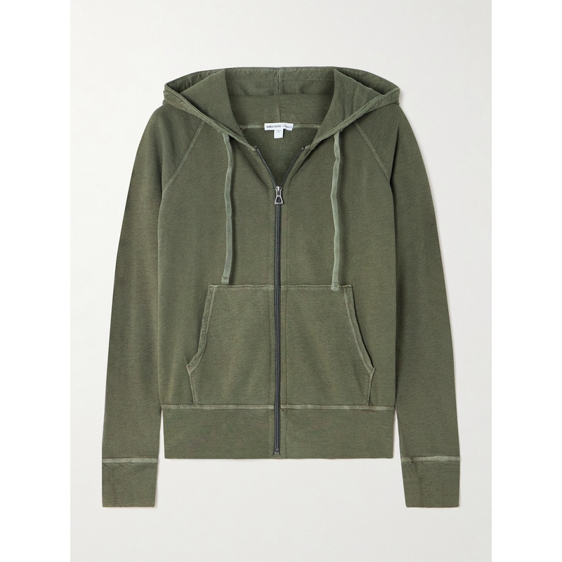 【折扣】James Perse 秋冬女绿色法国棉质毛巾布连帽卫衣