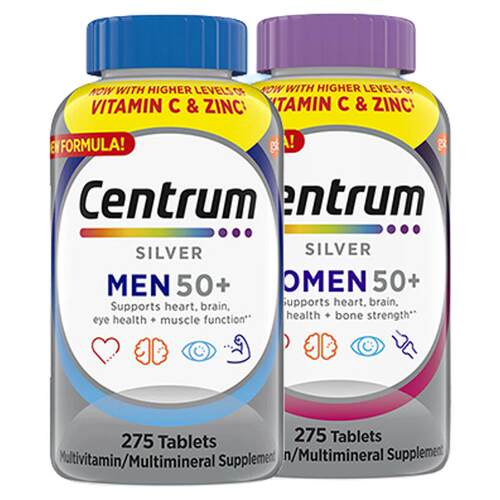美国Centrum善存中老年50+补充多种维生素银片275粒矿物质维C