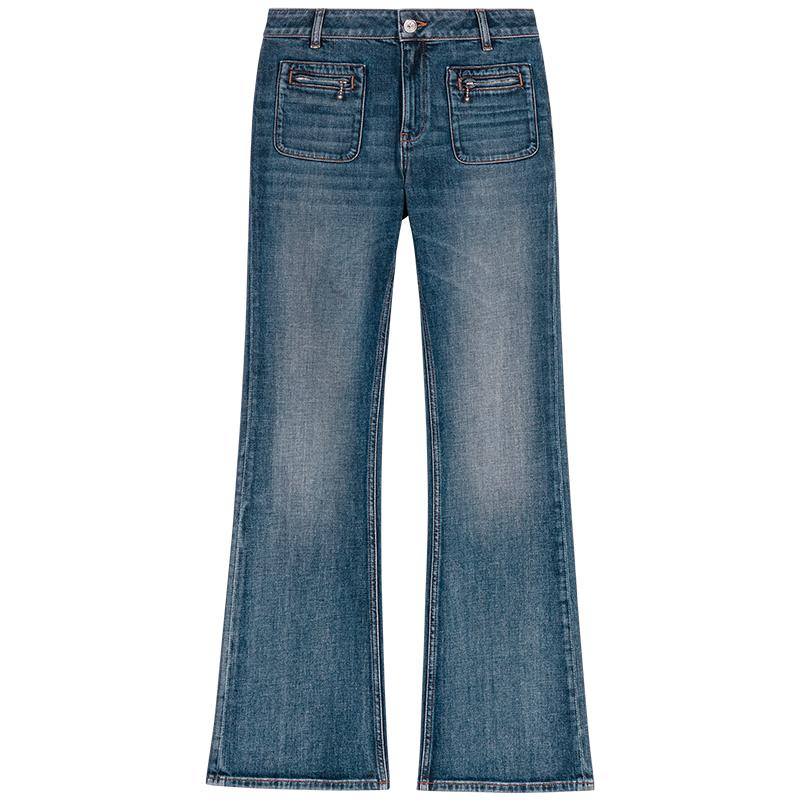 时尚拉链装饰口袋 气质长款微喇版型