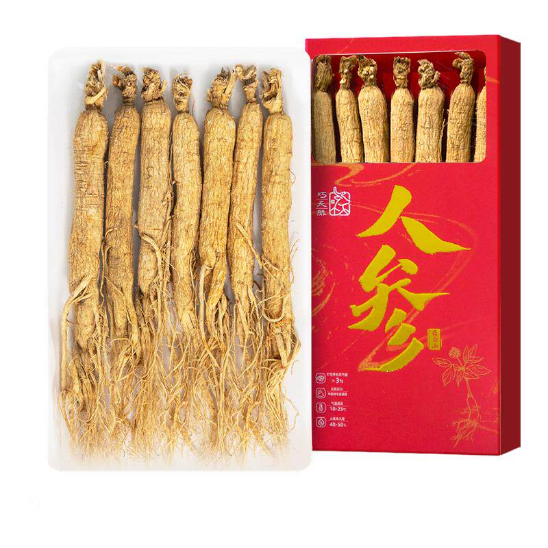 巧天然长白山人参礼盒东北人参特产整根全须生晒参老参搭鹿鞭泡酒