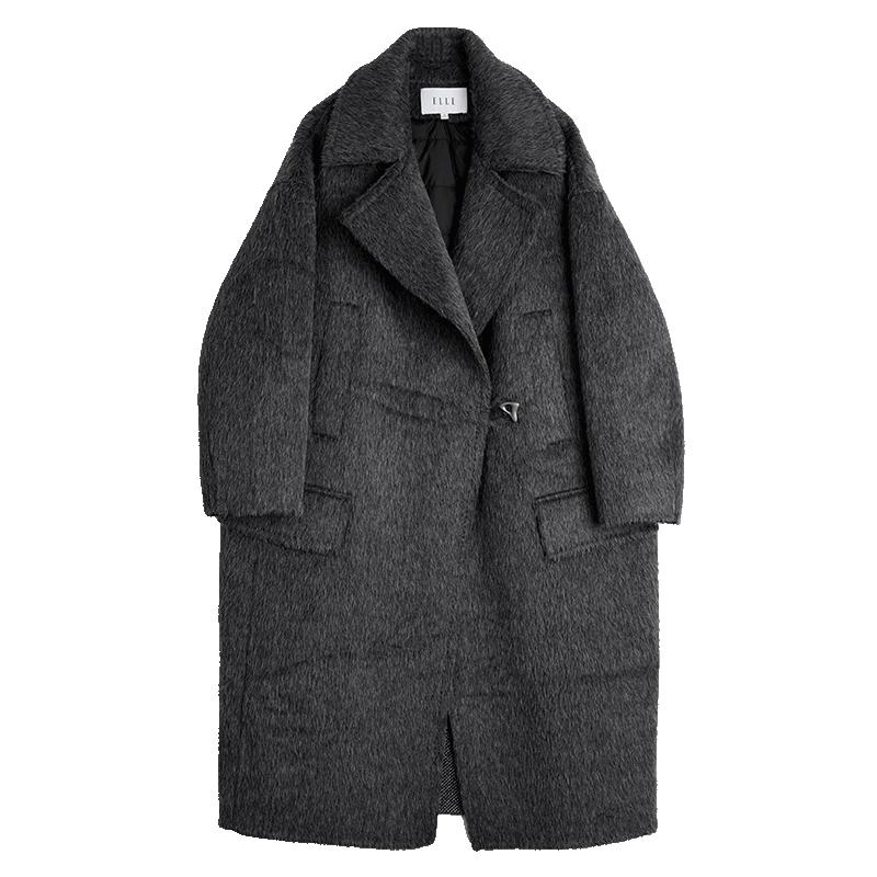 ELLE灰色羊驼毛双面呢大衣