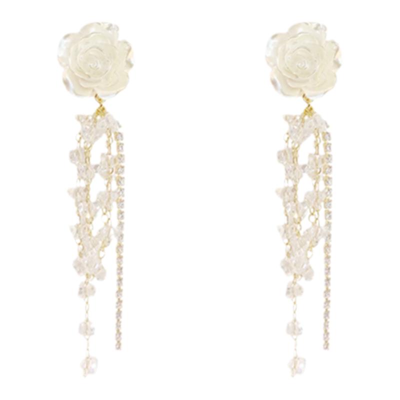 山茶花流苏耳环耳夹女