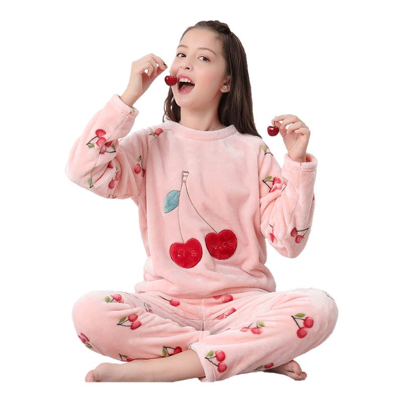 顶瓜瓜儿童睡衣女童秋冬季法兰绒加厚女孩大童珊瑚绒家居服套装