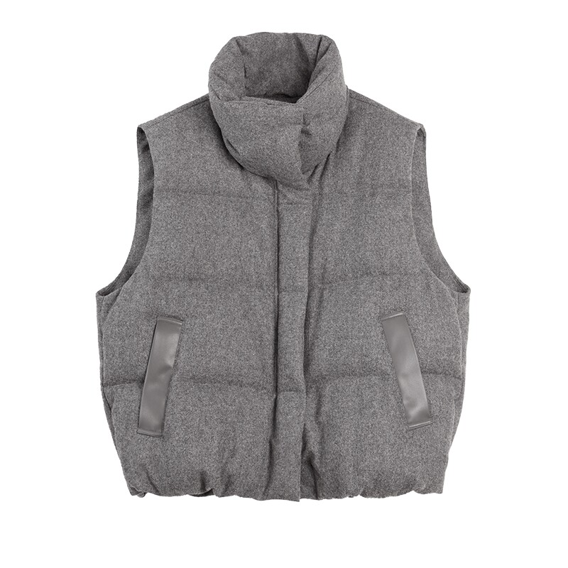 ELLE90白鸭绒通勤羽绒马甲女2025冬季新款绵羊毛廓形休闲马