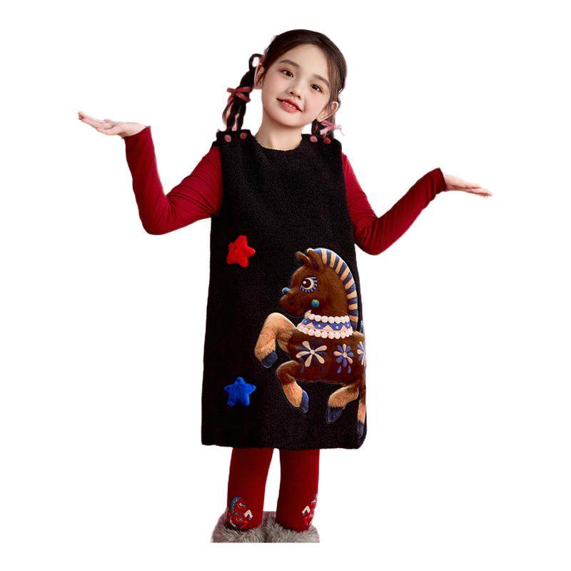 年衣童装儿童连衣裙女童冬季新款加厚宝宝裙子中式新年无袖背心裙