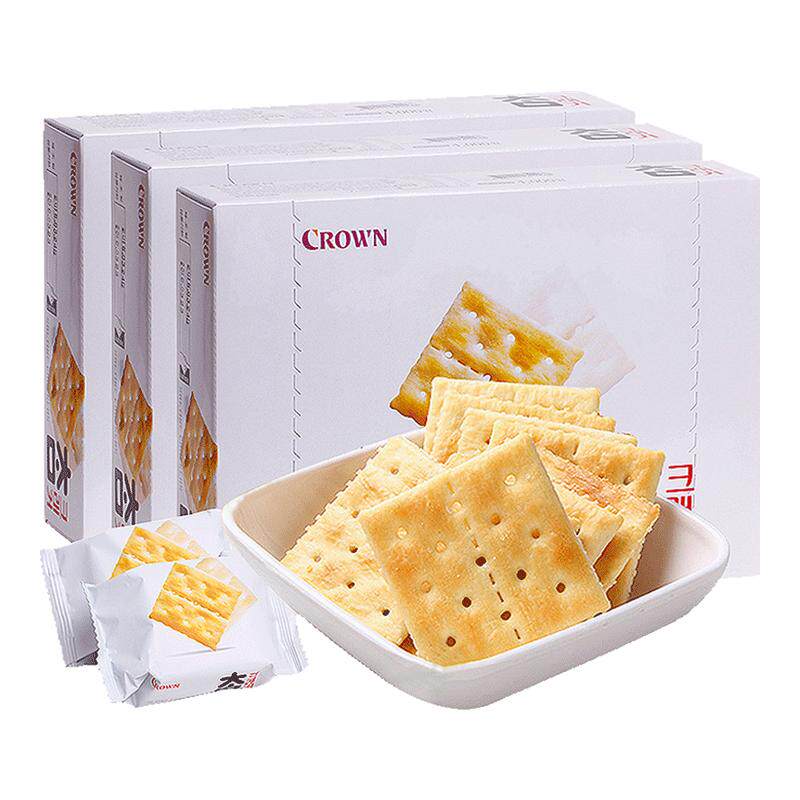 韩国进口零食品CROWN克丽安大太口苏打饼干280g*3盒早餐梳打饼干
