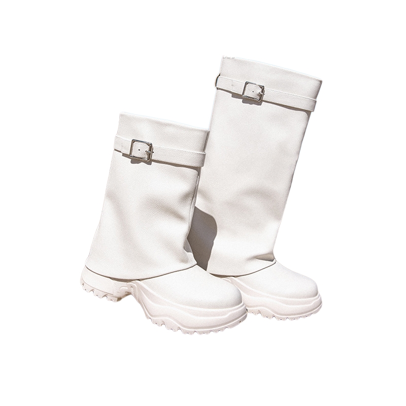 百丽裤管靴机车风女靴冬季新款鞋子靴子商场厚底休闲靴A2B1DDZ3