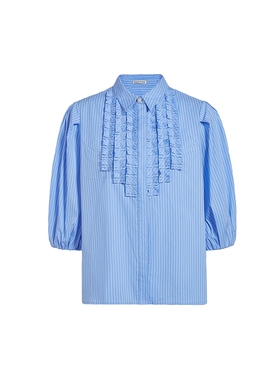 FIVE PLUS条纹衬衫女智感通勤衬衣复古灯笼袖压褶2026新款女夏装