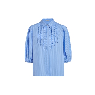 FIVE PLUS条纹衬衫女智感通勤衬衣复古灯笼袖压褶2026新款女夏装