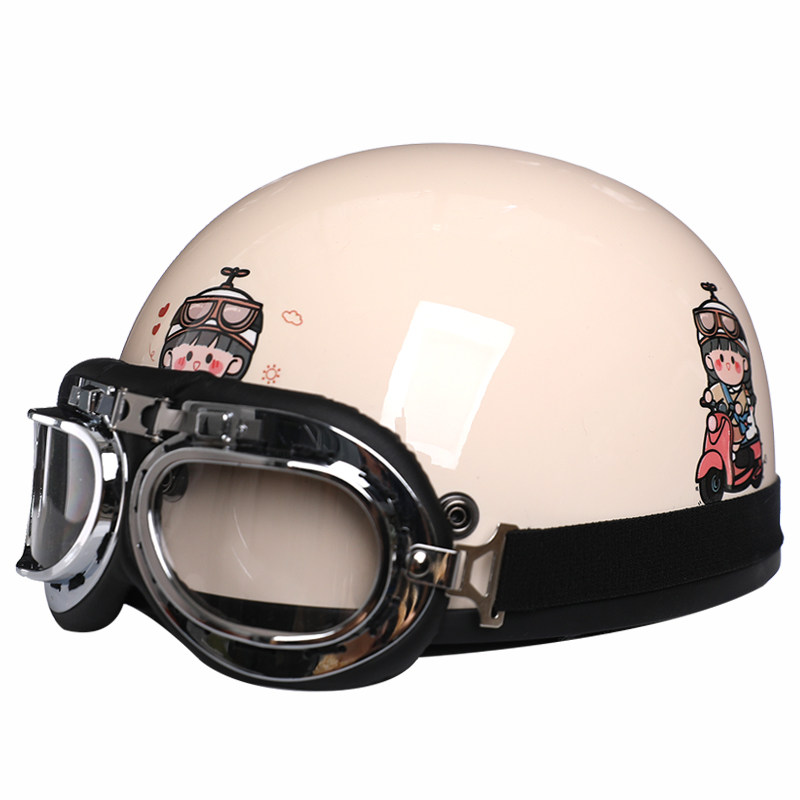 HBA电动车摩托车头盔女可爱四季3C认证电瓶车女生夏季复古安全帽