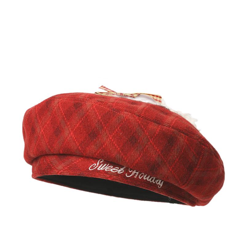 畹町红格纹萌宠系列帽子