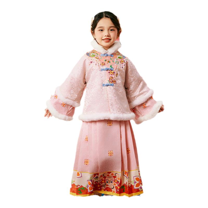 年衣童装汉服唐装女童冬季儿童马面裙套装宝宝新年礼服拜年服加绒