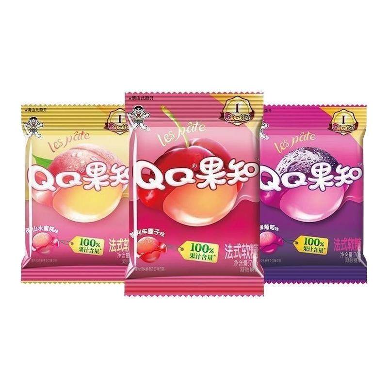 4月到期旺旺软糖QQ果知70g葡萄味水蜜桃车厘子味100%果汁40袋装