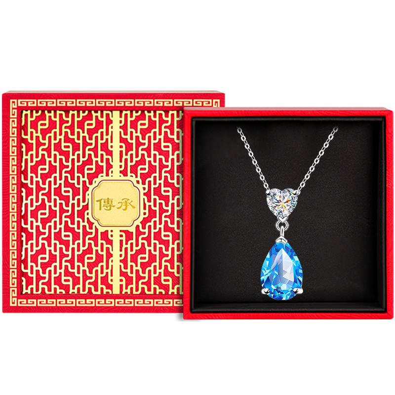 999纯银海洋之心项链女伦敦蓝宝石托帕石吊坠女款女生轻奢高级感