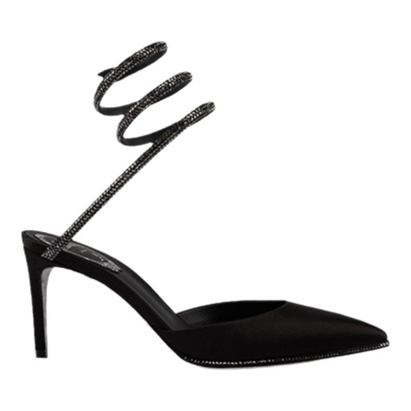 CLEO黑色绑带尖头高跟鞋