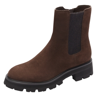 莱尔斯丹牧野蔷薇冬新款时尚真皮加绒切尔西短靴子女鞋5T55901V