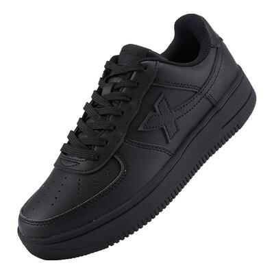 特步女鞋低帮板鞋小黑鞋