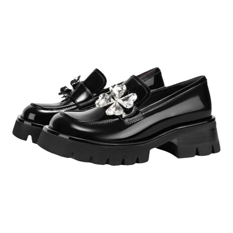 MIO米奥乐福鞋四叶草水钻饰甜酷女鞋圆头粗跟厚底学院风大头单鞋,女鞋,乐福鞋（豆豆鞋）,淘宝优惠券,粉丝福利购,淘宝优惠卷