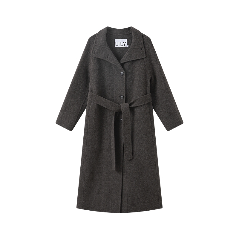 LILY长款收腰新款毛呢大衣外套