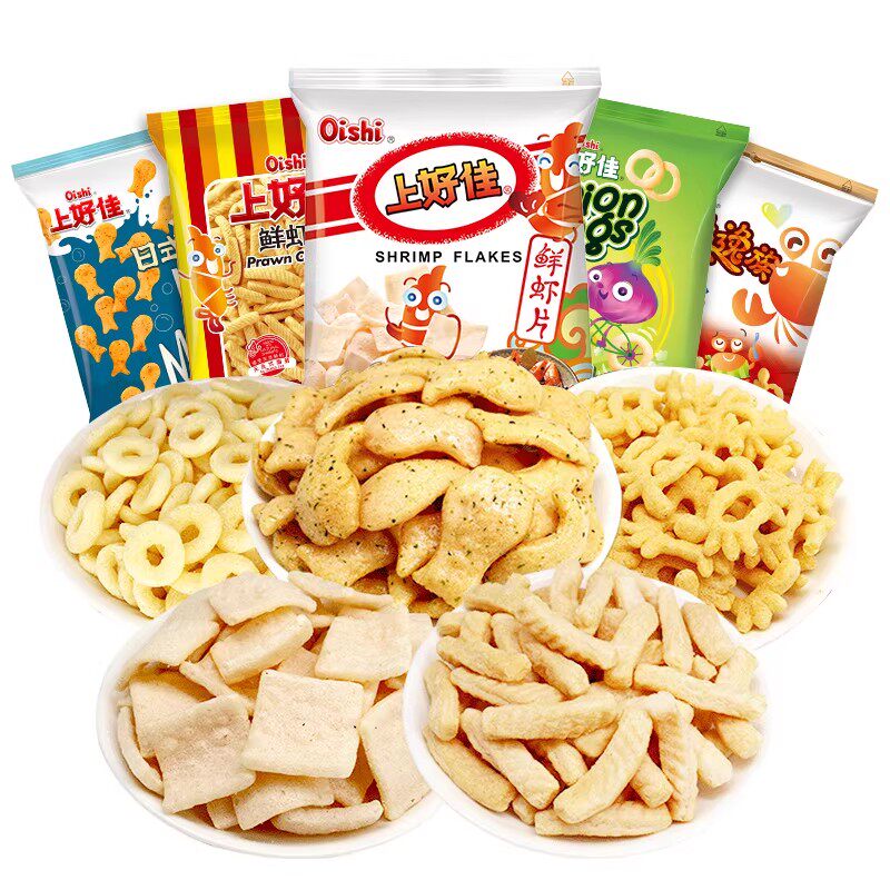 上好佳鲜虾片薯条零食大礼包粟米条网红怀旧膨化食品休闲小吃批发