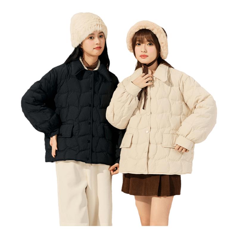 唐狮冬装新女短款翻领净色羽绒服