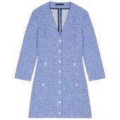 收腰修身 Maje春夏女装 花呢连衣裙 简约长袖 V领单排扣短款 法式 时尚