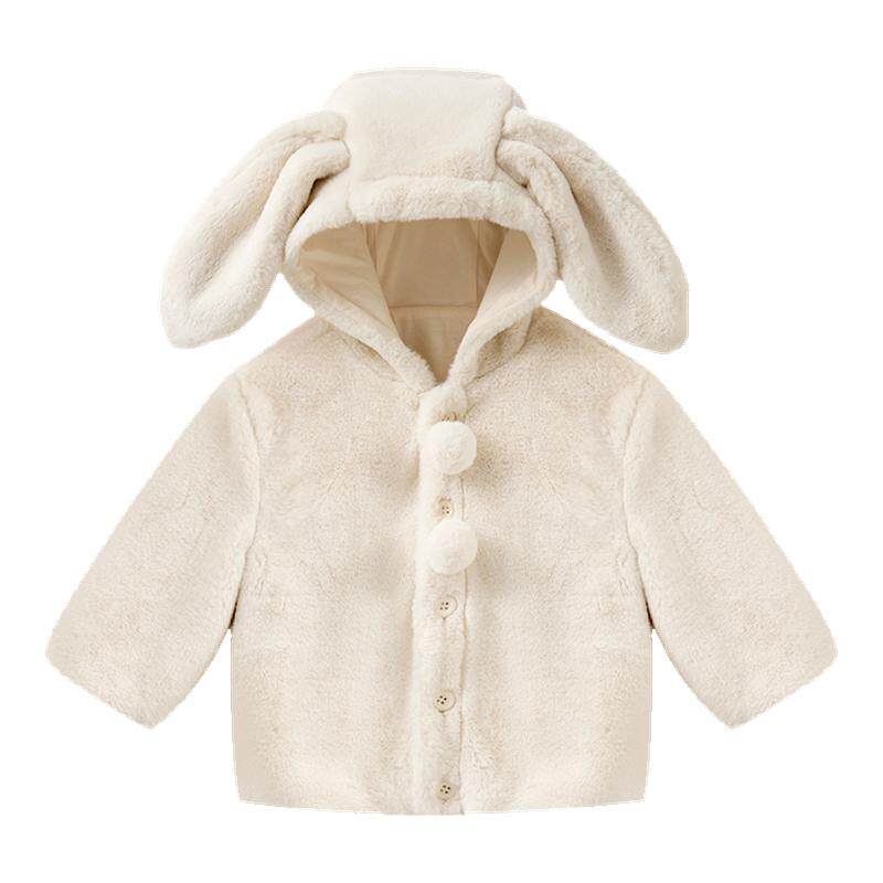 嫚熙童装儿童冬季保暖外套女童连帽2025新款女宝百搭可爱毛绒上衣