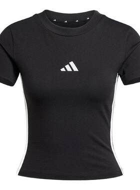 adidas阿迪达斯BABY T恤三条纹半截袖2026春女短款修身短袖JC8325