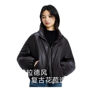 美特斯邦威羽绒服女冬季新款鸭绒保暖加厚短款黑夹克修身外套