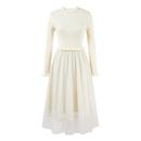 秋水伊人优雅针织拼接网纱连衣裙2025年冬季 显瘦内搭中长裙子 新款