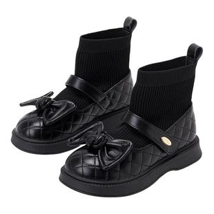 富罗迷女童靴子儿童短靴冬季新款黑色软底雪地防滑保暖加厚公主靴