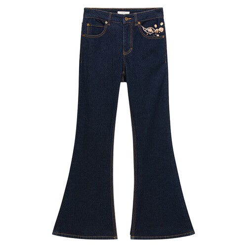 OCHIRLY欧时力印花微喇牛仔长裤