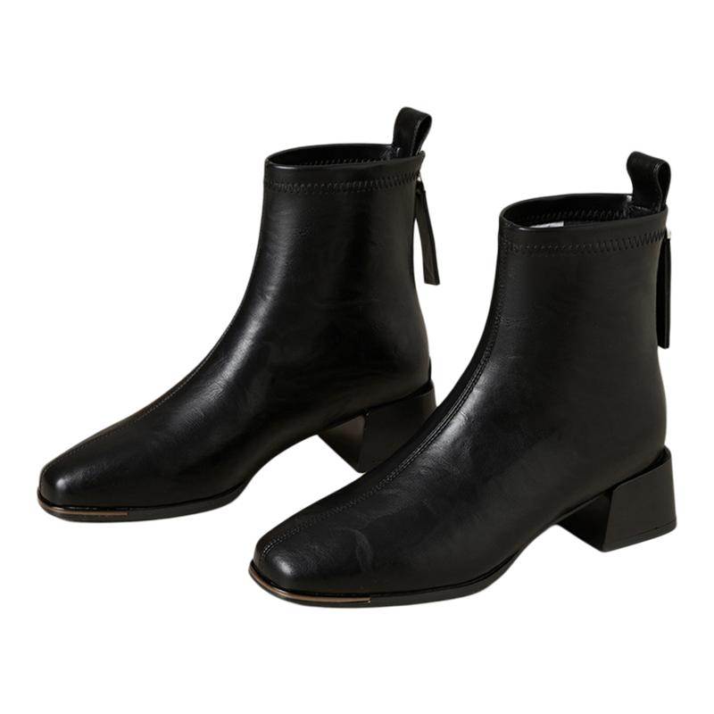 exull/依思Q2025秋冬尖头高跟短靴女粗跟瘦瘦靴百搭显瘦时装鞋