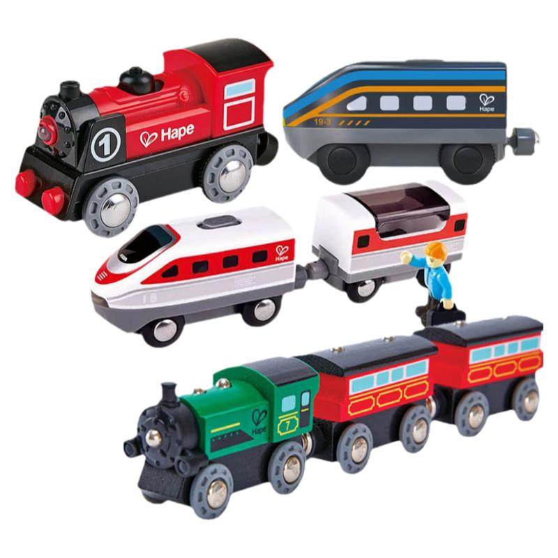 Hape电动火车头火车轨道磁力小火车木质儿童玩具节日六一礼物