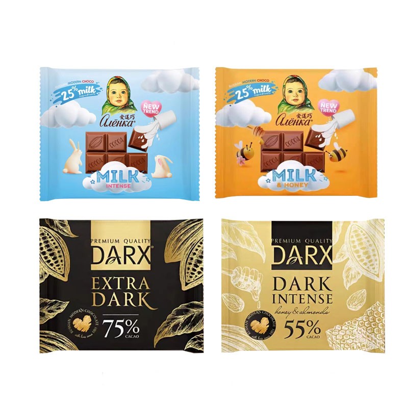 4块Alionka爱莲巧巧克力70g蜂蜜牛奶巧克力糖果75%黑巧巧克力零食