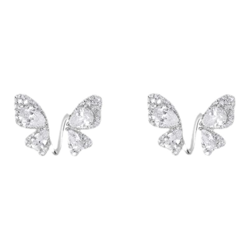 韩系银色蝴蝶纯银耳钉女