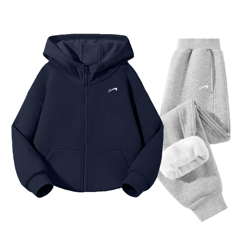 贵人鸟童装男童外套秋冬款儿童加绒加厚套装大童冬装女童运动衣服