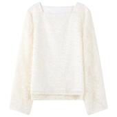 新款 2026春季 女装 肌理长袖 秋水伊人法式 刺绣衬衫 设计感方领蕾丝衫