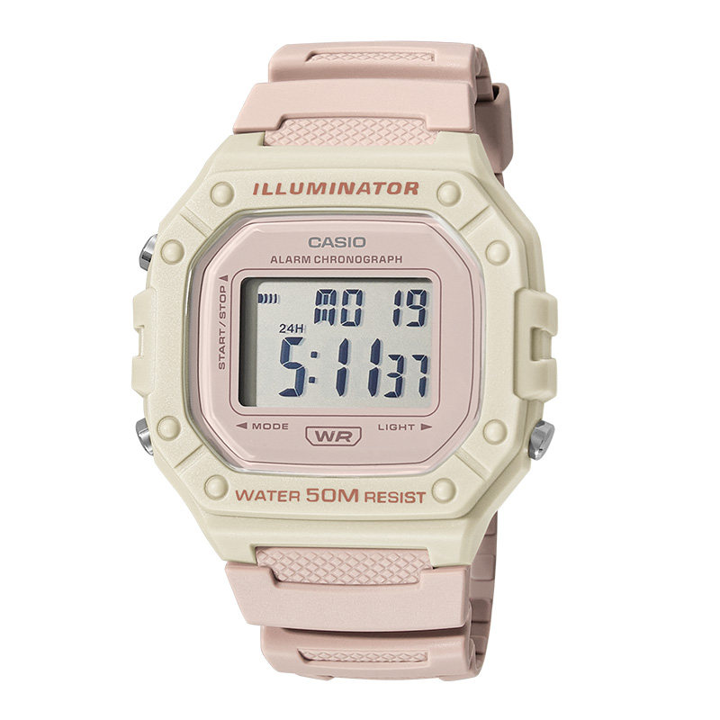 CASIO卡西欧手表男女运动粉色学生小方块电子表 218hc 海外直邮