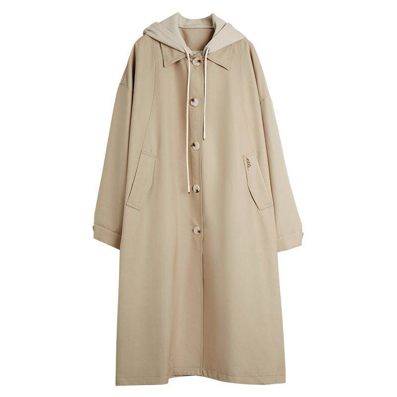 ELLE法式高级感拼接撞色连帽风衣外套女2025秋季新款中长款上