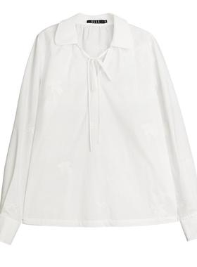 【ESTER HSU】ELLE白色高级感蝴蝶结衬衫女2025夏季新款通勤衬衣