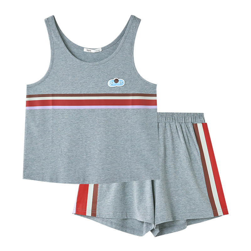 yso【酷猫系列】睡衣女夏季无袖短裤条纹运动可外穿家居服套装B