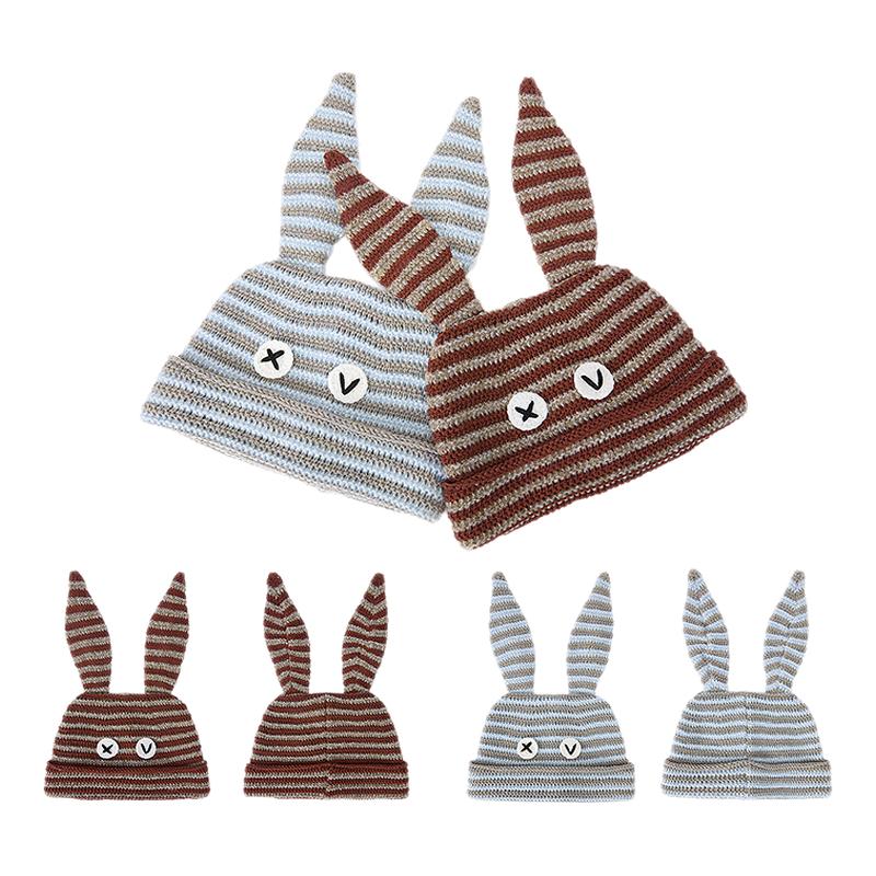 畹町针织帽女秋冬季保暖加大耳朵帽子搞怪小怪兽垂耳兔条纹毛线帽