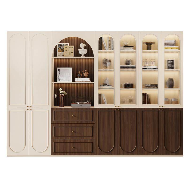 中古风书柜展示柜一体整墙家用法式复古风带玻璃门组合储物柜定制