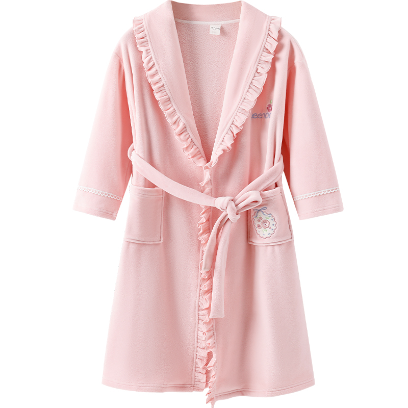 英氏加厚加绒儿童睡袍保暖浴袍