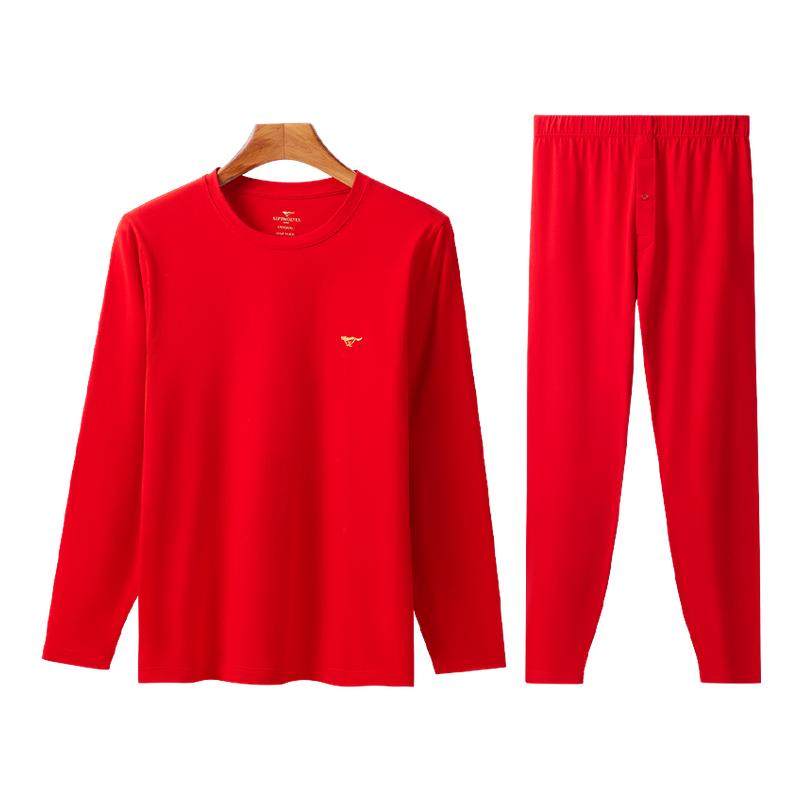 七匹狼大红色保暖内衣男士本命年纯棉秋衣秋裤男款打底衣新年礼物,女士内衣/男士内衣/家居服,保暖上装,淘宝优惠券,粉丝福利购,淘宝优惠卷