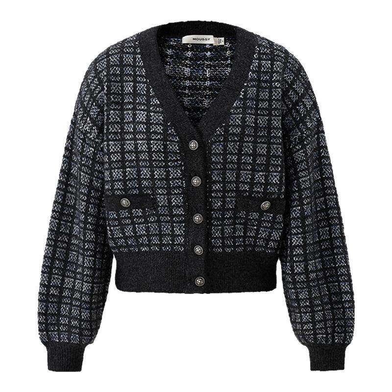 moussy 春季甜美小香风格纹慵懒感针织开衫028HSZ70-