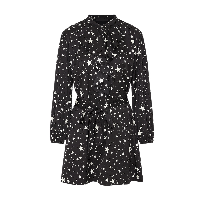 【MOCO奥莱】含桑蚕丝摇滚星空花边领连衣裙附腰带